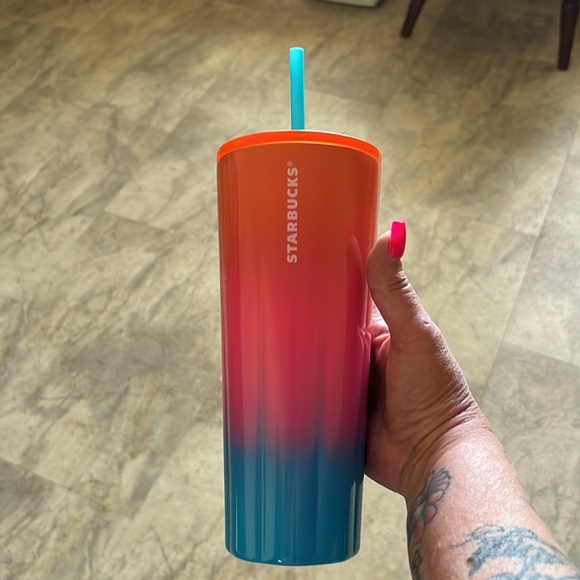 Starbucks 24oz Gradient Cold Cup Tumbler – Coral Pink Blue (New) - Picture 2 of 3
